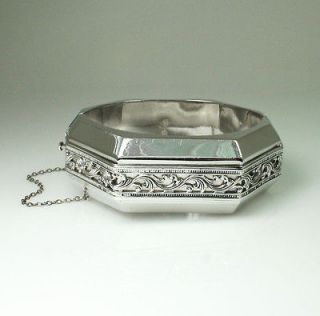   Whiting and Davis Chunky Silver Tone Hinged Clamper Bangle Bracelet