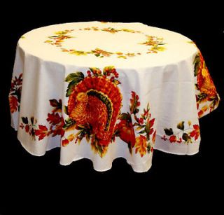   Turkey Harvest Gathering Leaves White Fall Fabric Tablecloth New