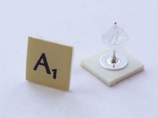 NEW Mini Scrabble Letter Tile Personalised Initial Silver Plated Pair 