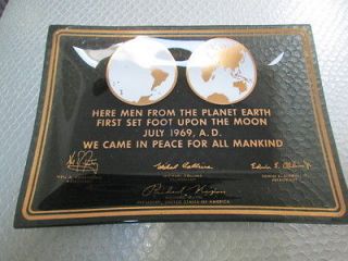   Armstrong Black & Gold commemorative glass tray First men on the moon
