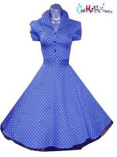 BLUE Polka dot Swing 50s Housewife pinup Dress Vintage Rockabilly 