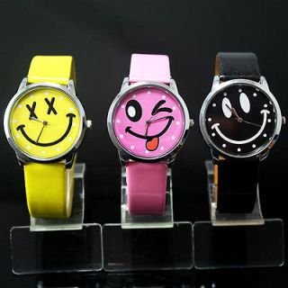 3pcs Best Perfect Good design Smile Face Girls Boys Kids Wrist Watch 