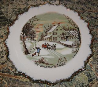 Vintage Currier and Ives OLD HOMESTEAD IN WINTER Porcelain Plate Dish 