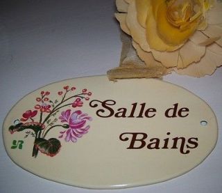 French Floral Flower Shabby Salle De Bain Sign Bathroom Door   Wall 