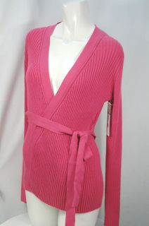 GAP Long Knit Cardigan Ribbed Knit Wrap Ballet Cotton w/ Belt Pink 
