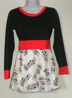 NEW Sm. Black, Red & Music Note Print Ice Skating Skate Dance Dress 