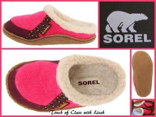 Sorel YOUTH Felt Nakiska Persian Red/Port Royale Slippers Size 1, 2,3 
