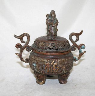 Japanese Antique Incense Burner Bronze Scholar Japan 19th Century