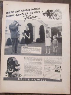 Bell & Howell Filmo Movie Camera May 9, 1938 B & W Vintage Ad 