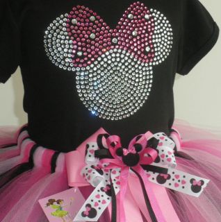   Pink Clear Minnie Mouse tutu rhinestone black t shirt Disney costume