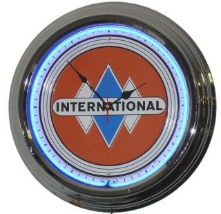 INTERNATIONAL TRUCKS SUPER SIZE 17 INCH NEON WALL CLOCK   FREE 