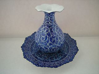   Copper Enameled Mina Kari Vase & Plate Decorative Fine Art Set
