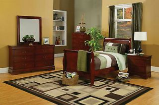 Rich Cherry Finish Sleigh Bed   Twin or Full   