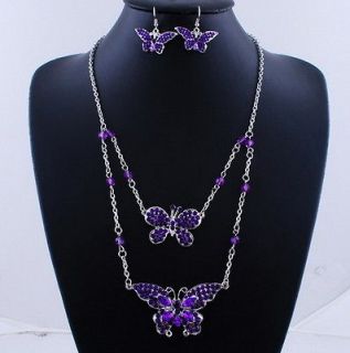 Pretty Purple Butterfly Acrylic Alloy Necklace Earring 1Sets 54*5 cm 