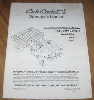 cub cadet 420a 430d utility vehicle operator s manual time