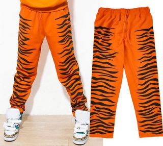 New Tiger Stripe Animal Print Track Sweat Pants Cotton Orange S M L 