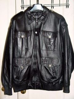 Mens Designer G Gator Alligator Black Leather Jacket Coat 2XL XXL 52 