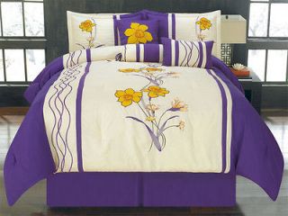 11 Piece Cal King Azalea Purple Floral Embroidered Bed in a Bag Set