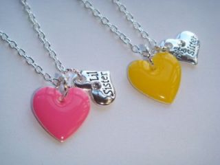 Big or Lil Sister Heart Charm Necklace Little Sis Gift Stocking Filler 