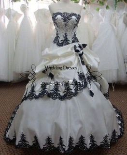 New Luxury White and Black Embroidery Wedding Dress Bridal Gown Custom 