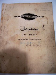 VINTAGE JACOBSEN MAINTENANCE AND PARTS LIST FOR THE TWIN MOWER A2 301 
