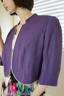 Jacques Vert UK Designer Lilac Purple 3/4 Sleeve Bolero Jacket Bamboo 