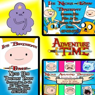 Adventure Time Invitations 12 Card Pack 4x6 Optional Envelopes or You 