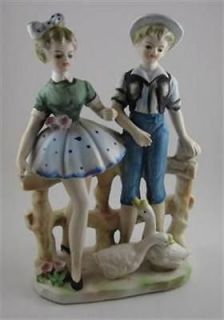 Vintage Wales Japan Boy and Girl with Ducks Figurine