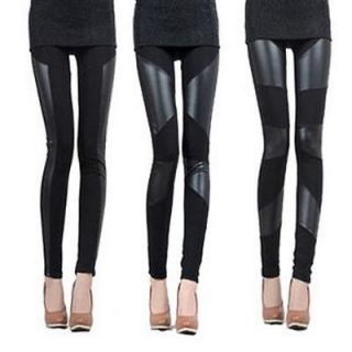   Stylish Stitching Stretchy Faux Leather Back Tight Leggings Pant Lrs
