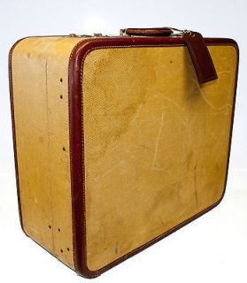 Vintage Franklin Cloth Covered Wooden Suitcase Luggage with Leather 