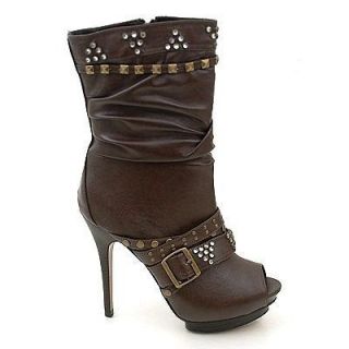 bumper trey 17 brown platform studded peeptoe bootie one day