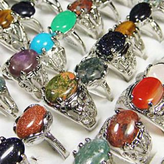 New wholesale jewelry lots 10pcs natural stone silver plated rings 