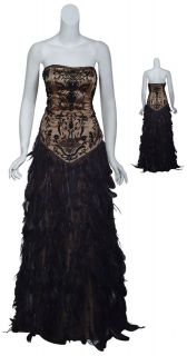   WONG Stunning Black Strapless Beaded Glam FEATHER Gown Dress 10 NEW
