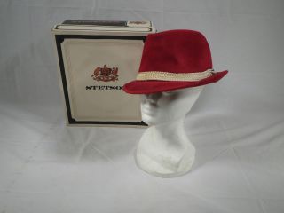Gorgeous VTG John B. Stetson Red Velour The Sovereign Fedora Hat 