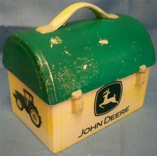 John Deere Old Lunch Box Style Cookie Jar Scratched Faded Paint 