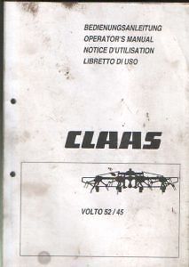 Claas Volto 52 & 45 Hay Tedder Operators Manual