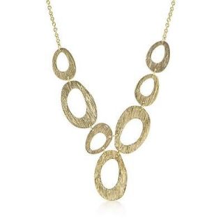   14K Gold Large Circle Textured Chain Link Necklace w/ Crystals   G31