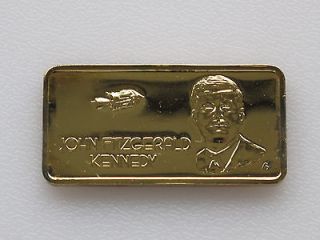 John Fitzgerald Kennedy 24k Gold Plated Silver Art Bar Hamilton Mint 