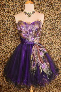 PURPLE PEACOCK PROM COCKTAIL EVENING BRIDESMAID PAGEANT SHORT GOWN 