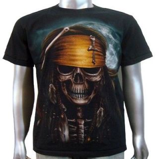 Pirate Skull Cross Bones Jack Sparrow Sword Pistol Tattoo Mens T Shirt 