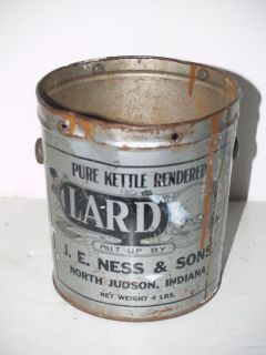 Vintage 4 pound Tin Lard bucket JE Ness and sons North Judson Indiana