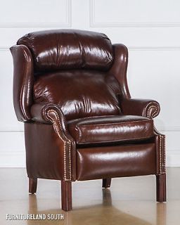   YOUNG FURNITURE CHIPPENDALE WINGBACK BROWN LEATHER RECLINER CHAIR