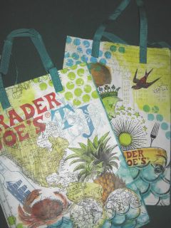 Set of 2 TRADER JOES REUSABLE SHOPPING TOTE GROCERY BAGS New 12 X 16 