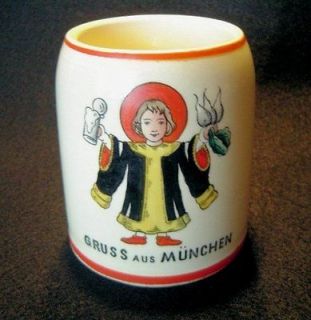 Antique 1920 Gruss Aus Munchen Monk Pictorial German Beer Stein 1/4 L 