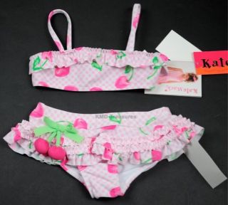 NWT Girls Kate Mack Pink Cherries Ruffles Bikini Swim Bathing Suit 2T