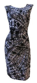Black Grey Graphic Print Mesh Shift Dress Kathleen Size 14 New