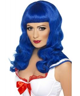 Katy Perry California Girl Ladies Long Curly Blue Fancy Dress 