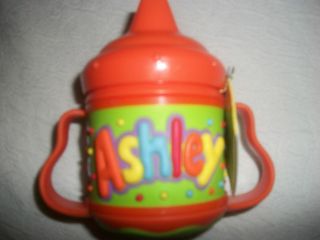 NEW ASHLEY SIPPY CUP ORANGE PERSONALIZED NON SPILL VALVE
