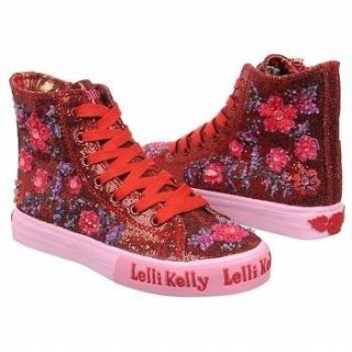 Lelli Kelly Glitter Red Mid Top Beaded boots shoes Lace Up Candy 