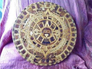 12 Aztec Calendar, Wood Mozaic, Hand Made in Mexico  Great 